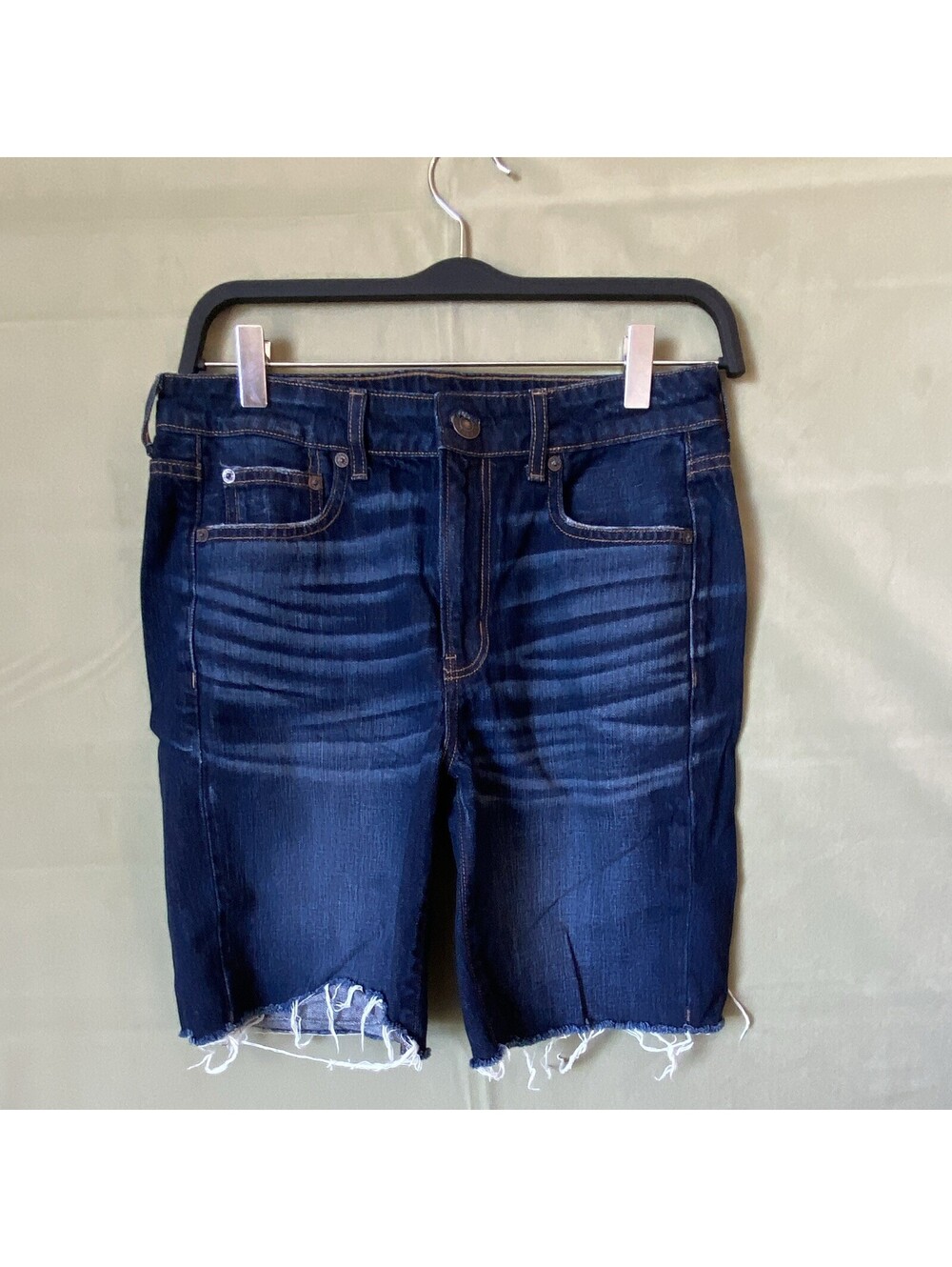 American Eagle Women's Size 4 Blue Dark Wash Denim Bermuda Shorts Mid Rise 10"
